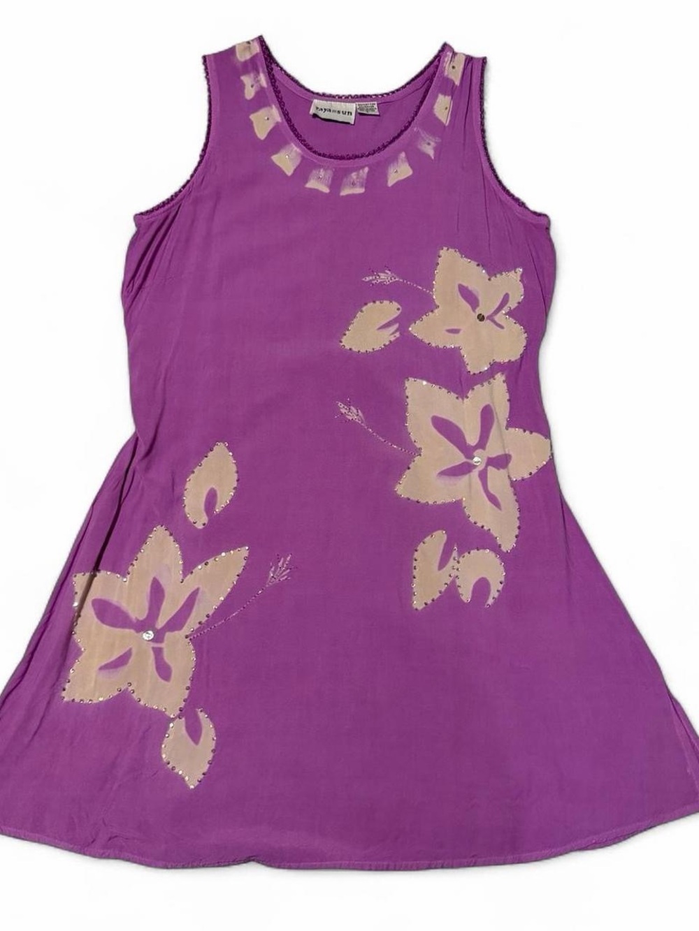 raya sun Purple Tank Dress with Beige Floral Accents
